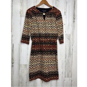 Madison Leigh Women's Chevron Wavy Striped Dress Brown White Size 8